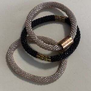 Sakura Black and Gold Beaded Bracelet Trio